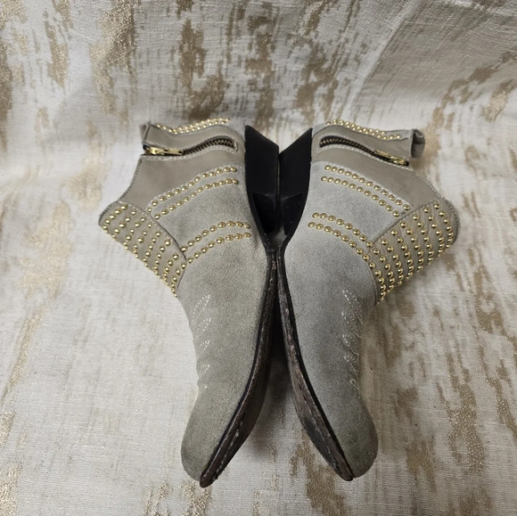 ANINE BING Charlie Low Grey Suede Gold Studded Point Toe Side Zip Shoe 37/7 - Picture 11 of 16